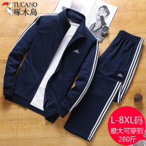 Woodpecker Cotton Embroidery Suit Mens Casual Stand Collar Sports Two-piece Mens Spring and Autumn Large Size Cardigan Suit