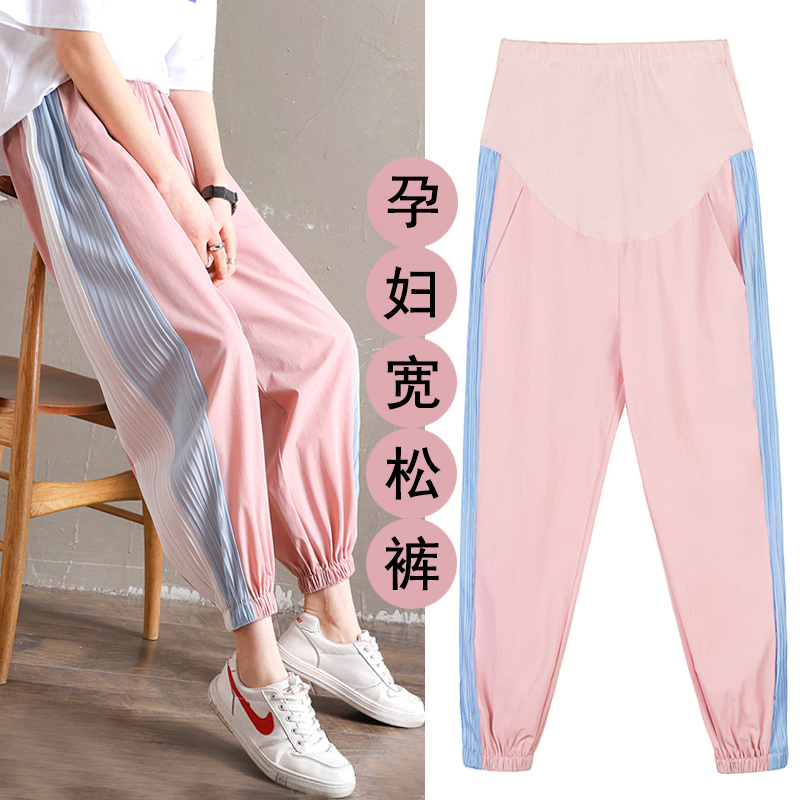 Pregnant women's pants spring and summer wear spring and autumn wear loose snow sports bottom casual pants for 200 pounds