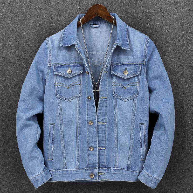 Spring and autumn shallow blue jean coat male 2022 new big code coat Han tide clothes middle - aged hundred and jacket