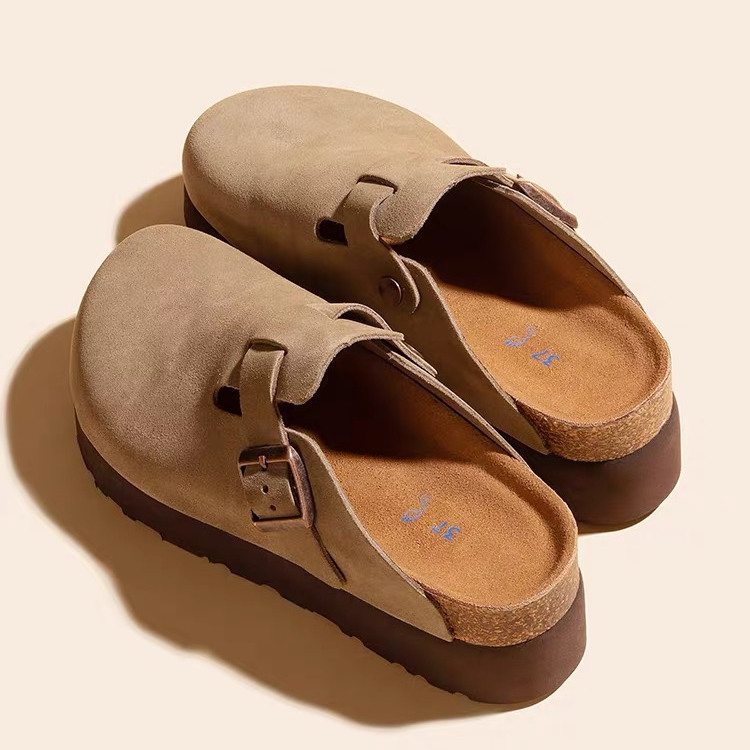 7cm Half-Slip Women's 2025 Spring New Style Closed-Toe Birkenstock-Style Shoes with Thick Soles, Height-Increasing Genuine Leather Slippers, Sangpo 7cm Half-Slip Women's 2025 Spring New Style Closed-Toe Birkenstock-Style Shoes with Thick Soles, Height-Increasing Genuine Leather Slippers, Sangpo