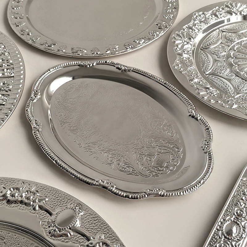 Livetai Light Luxury ins Silver-Plated Plate High-Value Fruit and Dessert Storage Plate Exquisite Afternoon Tea Tableware