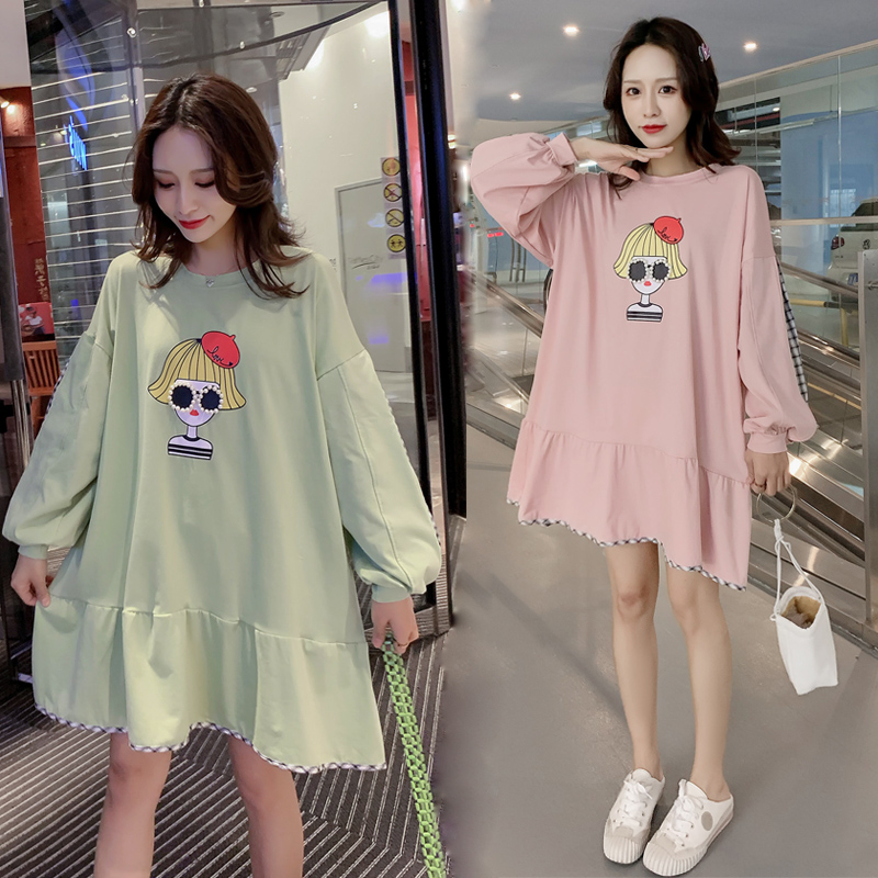 Foreign Pie Gestation Bottlenty Hot Mom Personality Spring and Autumn Spring Clothing for a Long Edition Loose Large Size for a Bottom Skirt