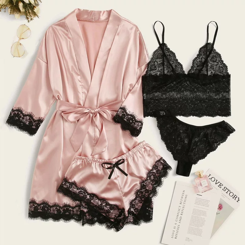 Длиннорукавное домашнее платье у قطر Sexy Four-Piece Home Wear