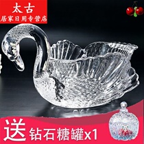 Swan glass fruit plate creative Swan crystal European modern living room coffee table Household snacks dried fruit candy water