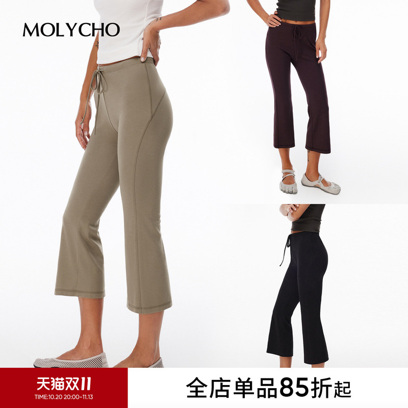 Molycho「Capri Capri Pants」Fitness Flared Yoga Pants/Elastic Tight-Fitting Cropped Pants/Sports Pants