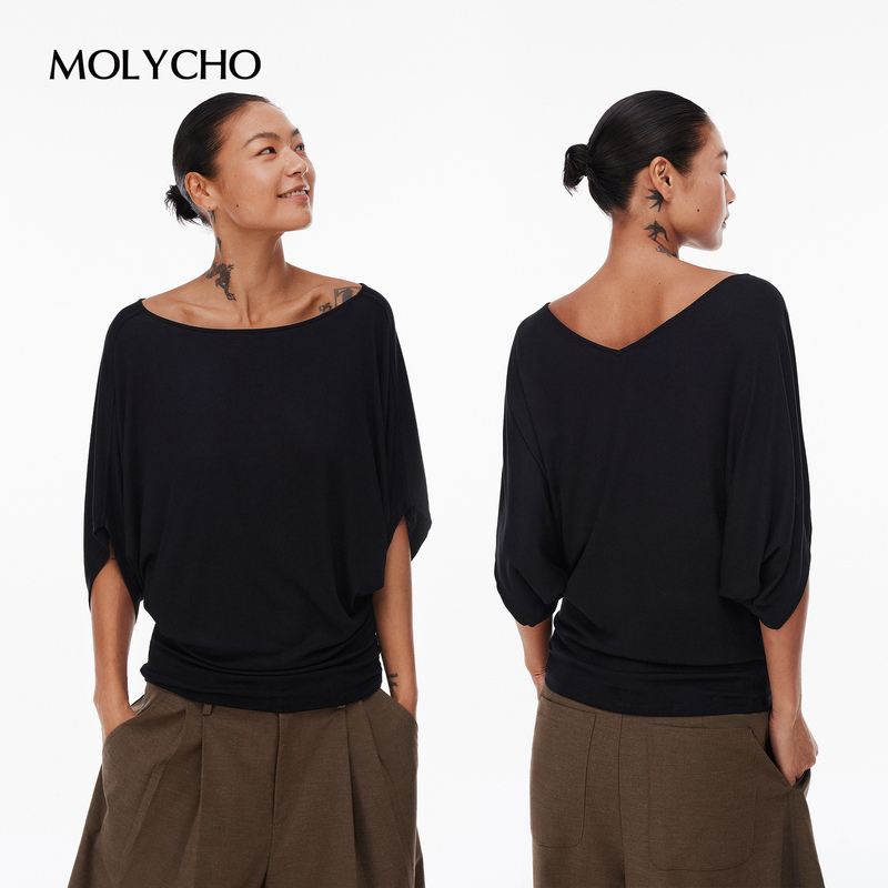 Molycho'Breathe Freely' Off-Shoulder Batwing Sleeve Waist-Tightening T-Shirt for Women/Casual Half-Sleeve Blouse Top