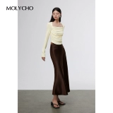 Осенний тонкий приталенный базовый лонгслив, приятный телу дизайнерский короткий корсет, квадратный вырез, тренд сезона