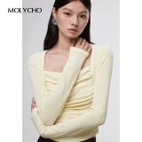 Осенний тонкий приталенный базовый лонгслив, приятный телу дизайнерский короткий корсет, квадратный вырез, тренд сезона