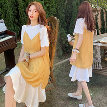 Pregnant Women summer dress summer hot mom personality Net red suit foreign style hipster summer suspenders skirt tide mom
