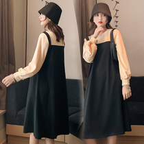 Pregnant women autumn dress 2020 spring new large size loose thin long knee small fragrant wind skirt spring and autumn