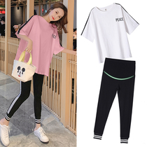 Pregnant Women summer coat autumn suit out fashion small fragrant wind two-piece summer loose short sleeve T-shirt summer