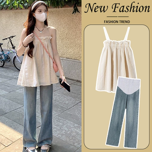 Летняя одежда для беременных, летний комплект, подходит для подростков, свободный крой, короткий рукав, эффект подтяжки