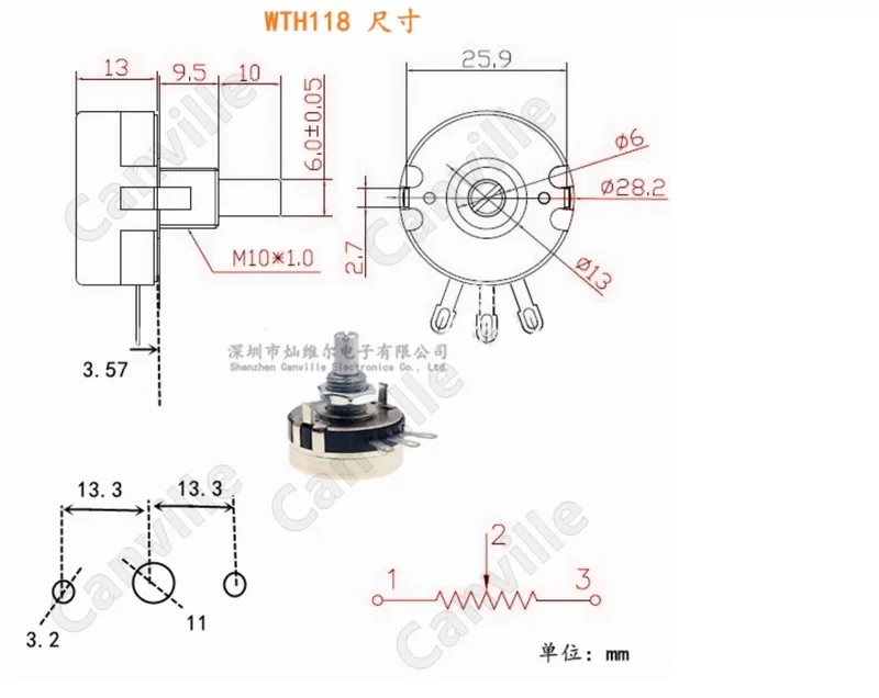 Chiết áp Canville WTH118-1A 2W 1/2.2/3.3/4.7/10K/22/470K RV24YN