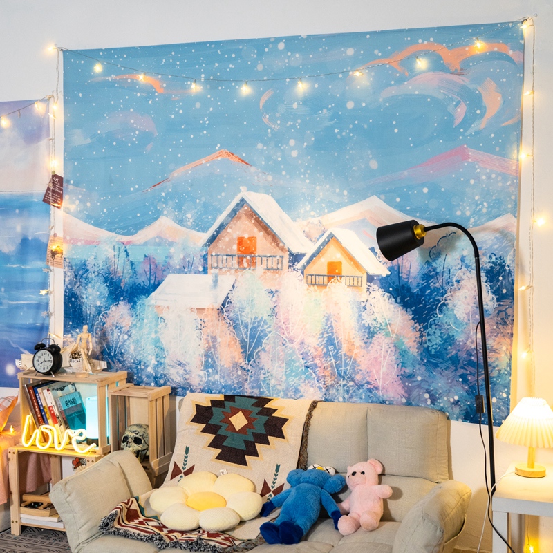 Net Red Cute Teenage Girl Hearts Room Decoration Wall Cloth Background Bouins Hanging Cloth Bedroom Student Dormitory Bedside Tapestries
