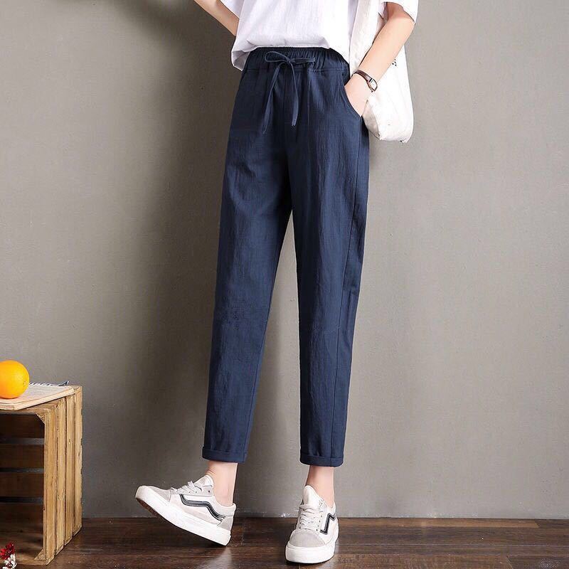 [Cotton and Linen] Nine-Point Harem Pants for Women, Summer 2025 New Style, High-Waisted, Slimming Carrot Pants, Casual Straight-Leg Tapered Pants