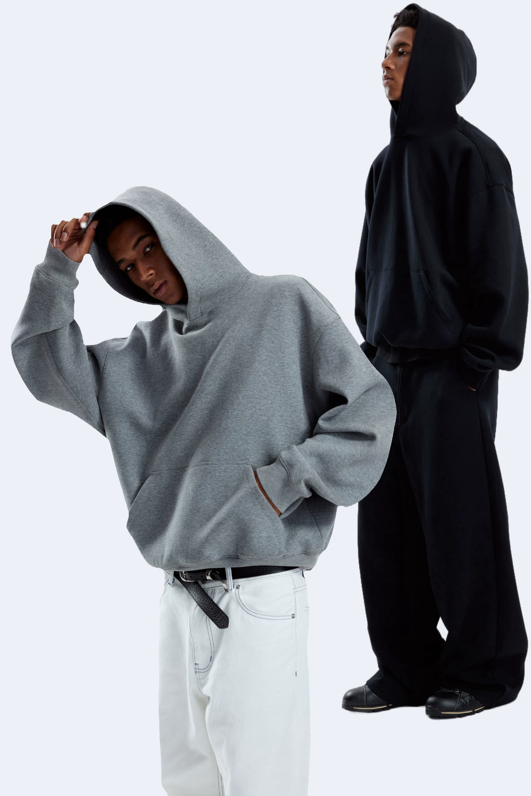 Xanvas Two-color brushed warm long-staple cotton air layer boxy solid color hooded sweatshirt hoodie cleanfit