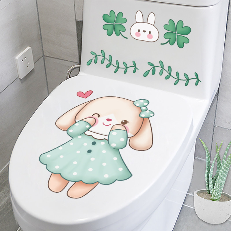 Cartoon Cute Animal Horse Lid Sticker with Decorative Funny Creative Makeup Room Toilet Sitting Poo Waterproof Sticker Mesh Red