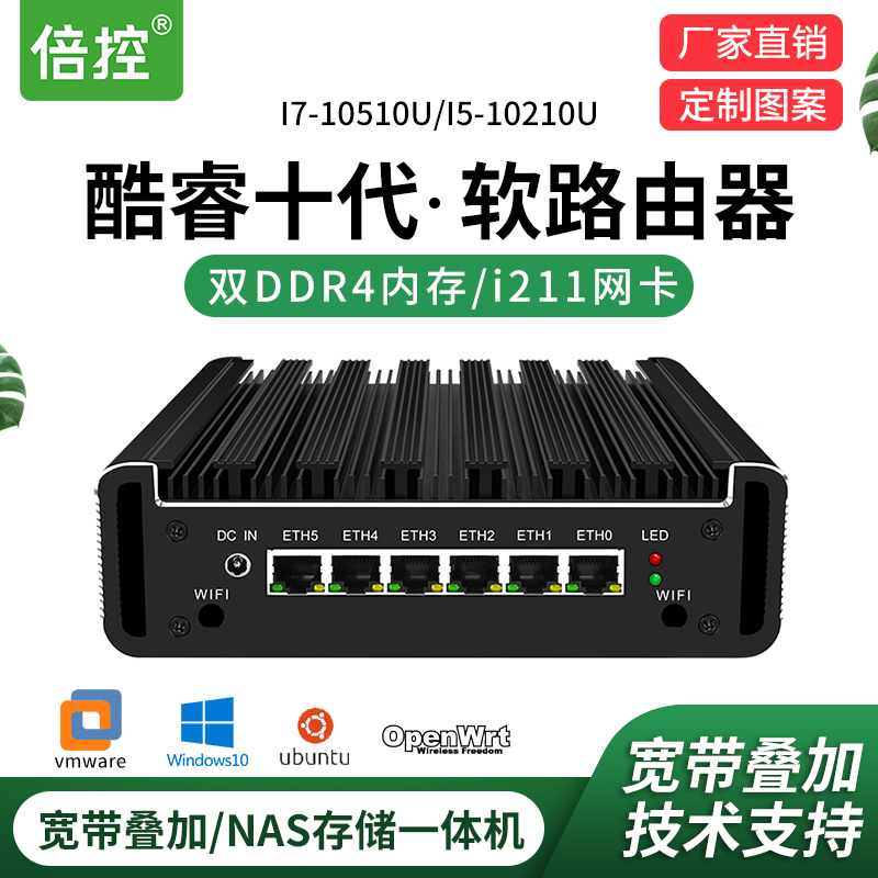 Double control I7-10510U 6 one thousand trillion Internet interface Industrial computer ESXI ROS Love fast lede Openwirt Pfense No fan Micro Computer Four