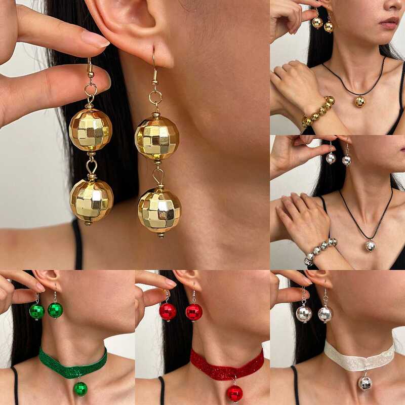 Disco Ball Earrings, Bracelets, Necklaces, European and American Fashion Party Disco Bracelets, Neck Chains, Choker Jewelry Disco Ball Earrings, Bracelets, Necklaces, European and American Fashion Party Disco Bracelets, Neck Chains, Choker Jewelry