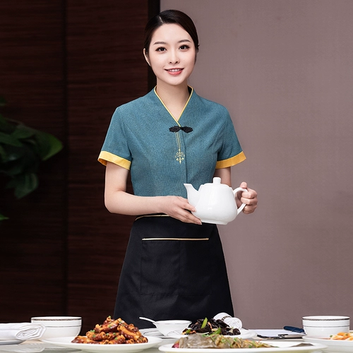 Кейтеринговый официант рабочая одежда короткая -Лето -высокая высокая банкет -банкет китайский ресторан китайский ресторан Rowers Индивидуальная рабочая одежда Девушка