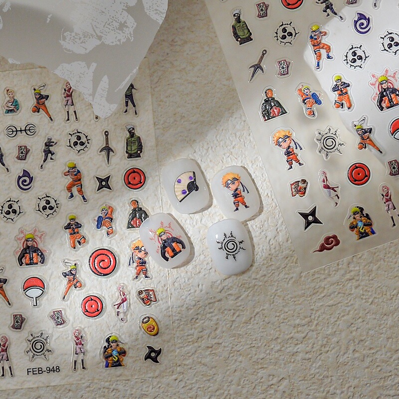 Naruto Nail Stickers Embossed Sharingan DIY Nail Stickers Planner Japanese Anime Naruto Kakashi 948