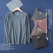 Solid color de velvet black technology laser cutting men long sleeve no trace plus velvet warm top base shirt V collar winter