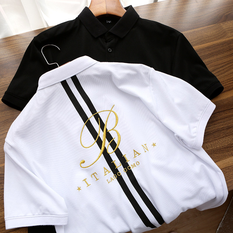 Heavy Industry Embroidery Contrast Color Stripes Foreign Trade Urban Men's Wear Factory Cut Label Casual Short-sleeved T-Shirt Lapel POLO Shirt