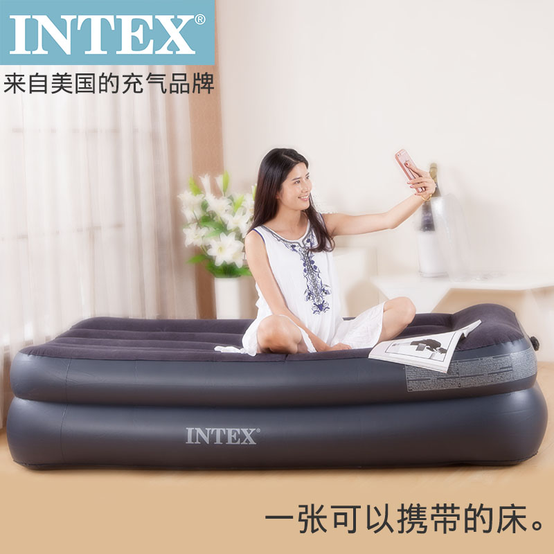 INTEX built-in electric pump inflatable mattress double single thickened tent air cushion bed folding travel blow bed-Taobao