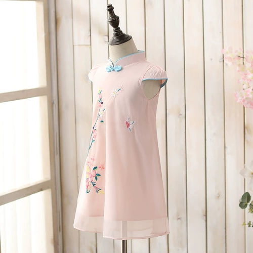 琦芯 Летнее ципао, ханьфу, юбка, детское платье, китайский стиль, яркий броский стиль, в западном стиле