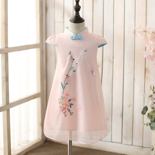 琦芯 Летнее ципао, ханьфу, юбка, детское платье, китайский стиль, яркий броский стиль, в западном стиле