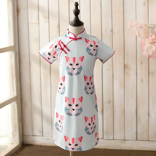 琦芯 Детское ципао, детская летняя одежда, ханьфу, платье, ретро юбка, китайский стиль, в западном стиле