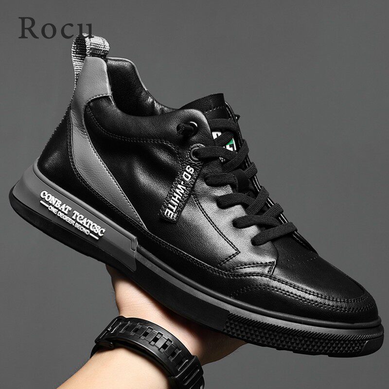 Rocu men's shoes autumn trendy shoes 2020 new light luxury retro all-match shoes leather sneakers men's soft bottom trend