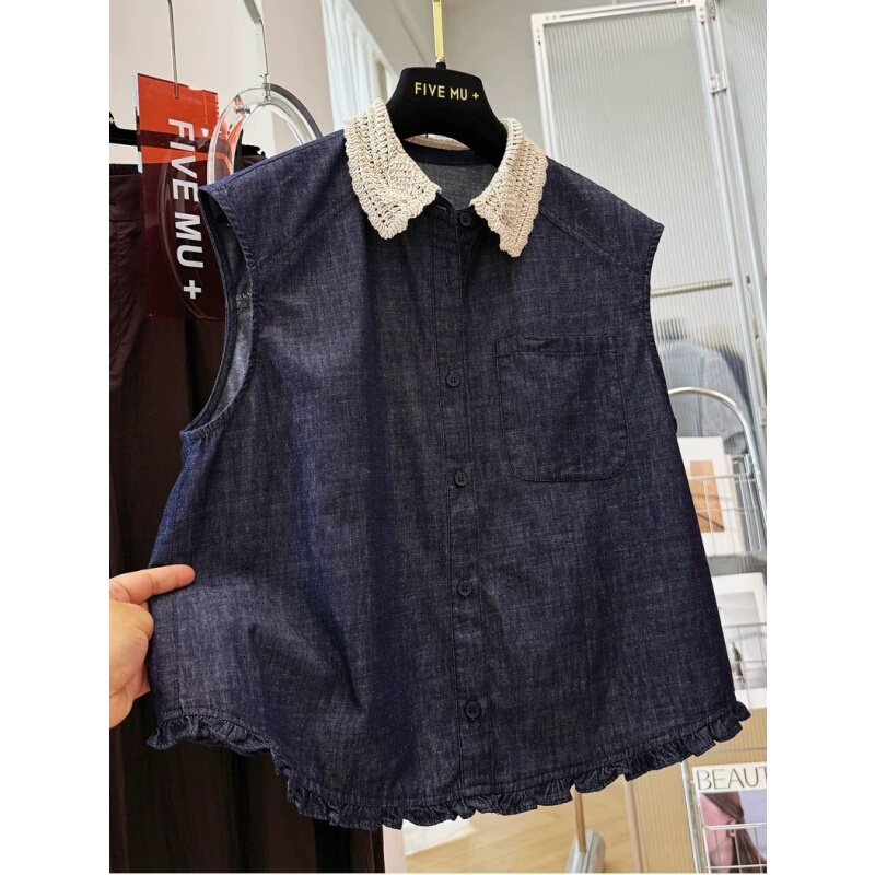 High-End Lapel Sleeveless Shirt, Summer Thin Style, Korean Style, Plus Size 150kg for Chubby Women, Loose Denim Vest High-End Lapel Sleeveless Shirt, Summer Thin Style, Korean Style, Plus Size 150kg for Chubby Women, Loose Denim Vest