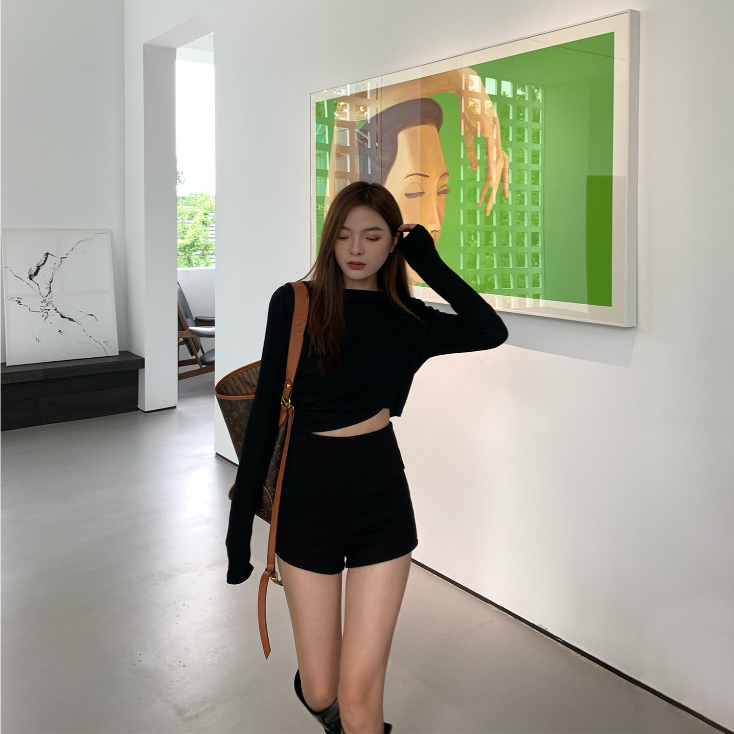 Chen Mifan black high-waisted shorts women's spring and autumn 2022 new Korean version is tall, thin, slim, ultra-short casual pants