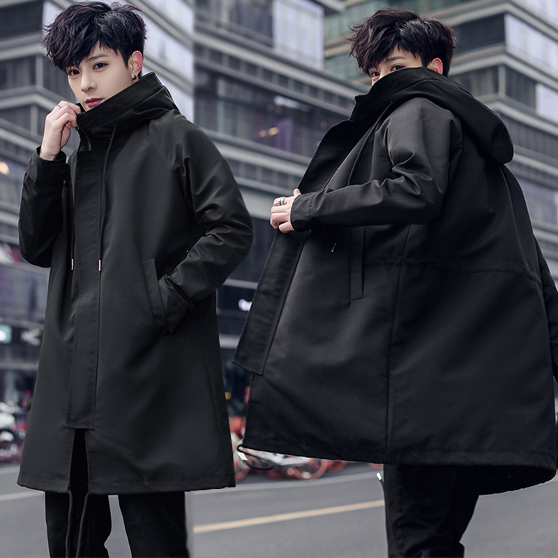 2026 New Spring Men's Trench Coat Mid-Length Thin Jacket Autumn and Winter Quilted Thickened Black Oversized Loose Coat