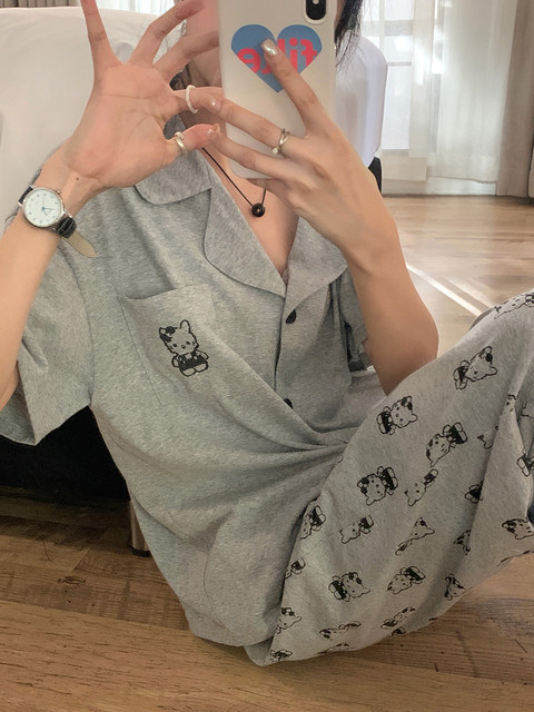 Xinbangbang Homedress Summer Cartoon Print Pajamas Set Women's Thin Comfortable Breathable Student Clothes