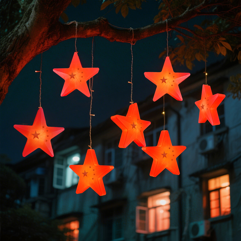 Outdoor Waterproof Luminous Five-Pointed Star Lanterns Mid-Autumn Festival Atmosphere Decoration Lights National Day Solar Star Lights