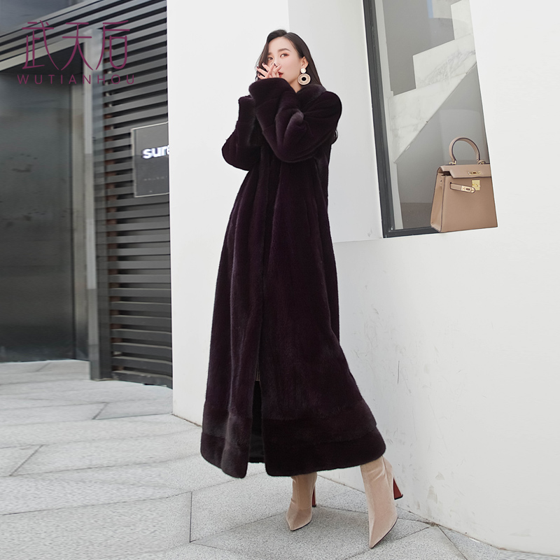 After martial day minke leather big coat female lengthened paragraph 1 3 m imported velvet water mink fur fur straw jacket with cap whole mink