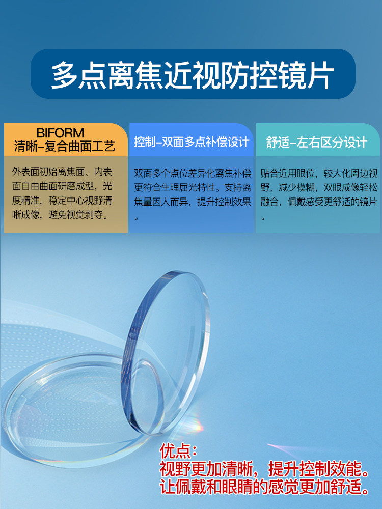 Multifocal Peripheral Defocus Control Myopia Glasses Lenses for Children to Protect Vision, Teenagers and Primary School Students with Increasing Degree of Myopia