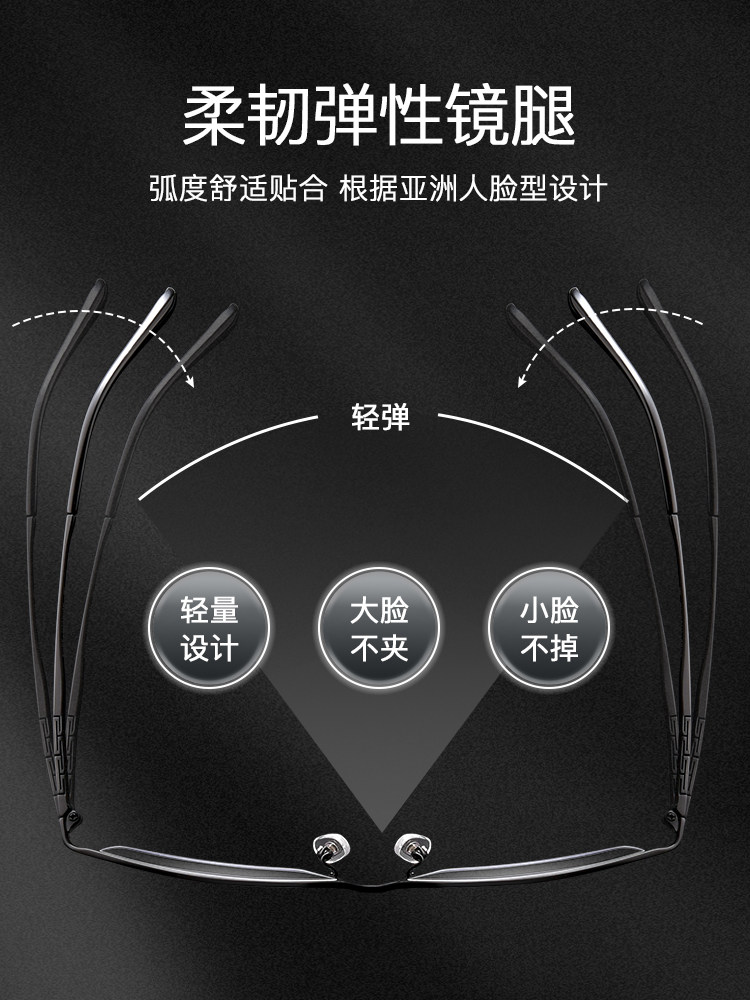 Pure Titanium Ultra-Light Myopia Glasses for Men, Business Half-Frame, Photochromic, Wide Fit for Large Faces, Online Prescription Available, Eyeglass Frames