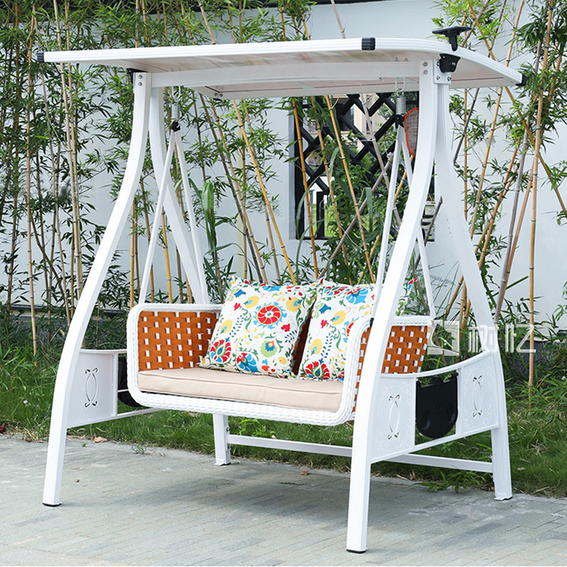 Tree memory white woven rattan double swing Outdoor courtyard hanging basket rattan chair Household cast aluminum open-air balcony Garden hanging chair