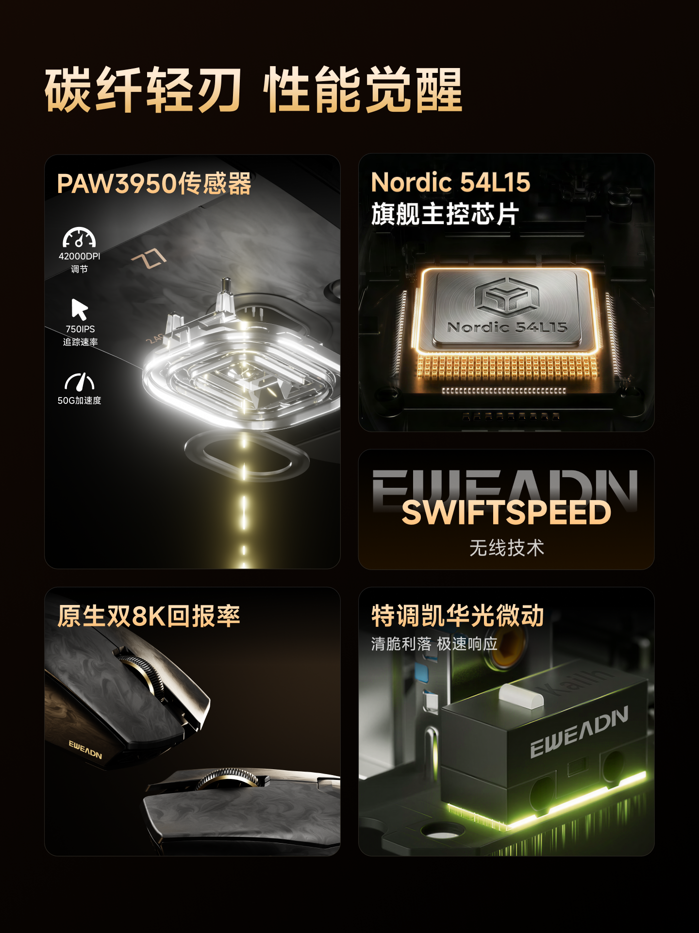 Forerunner Z7 Wireless Mouse, Lightweight Composite Carbon Fiber Ergonomic Mouse for Gaming, Suitable for Small to Medium-Sized Hands