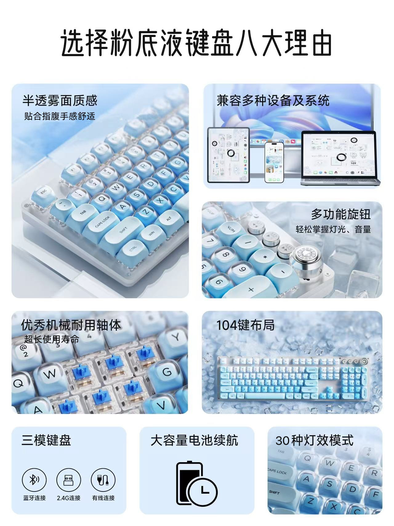 Forerunner Liquid Foundation Mechanical Keyboard for Girls, High-Value Wireless 104-Key Computer Gaming Keyboard, Specially Designed for E-Sports