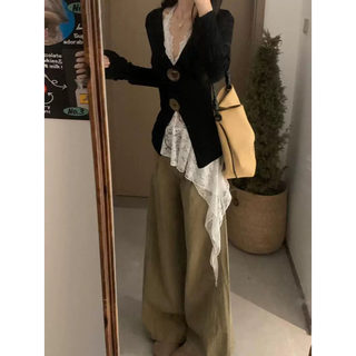 叠穿神器！少女蕾丝复古v领挂脖打底衫背心不规则半身裙内搭上衣