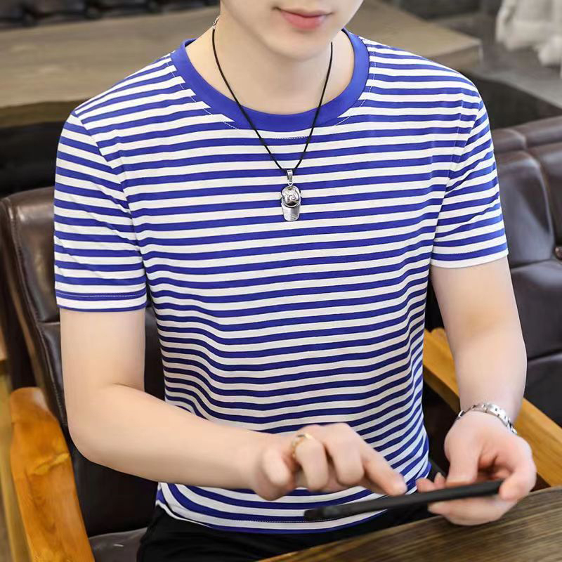 Sea Soul T-Shirt for Men and Women, Chinese Five-Star Short-Sleeve Round-Neck Couple Outfit, Blue and White Striped Half-Sleeve Student Class Uniform, Group Uniform Sea Soul T-Shirt for Men and Women, Chinese Five-Star Short-Sleeve Round-Neck Couple Outfit, Blue and White Striped Half-Sleeve Student Class Uniform, Group Uniform