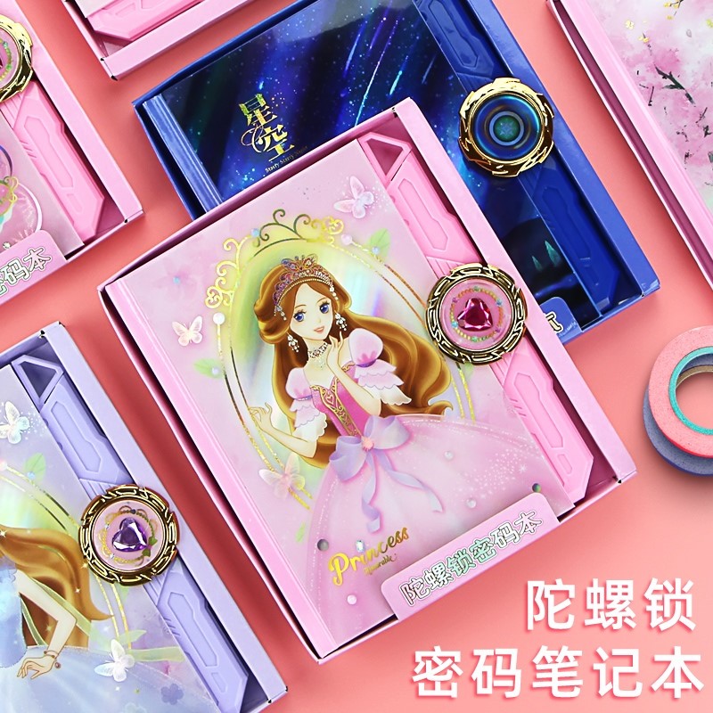 Creative gyro lock password diary primary school students with cute princess notebook with lock children girl girl heart