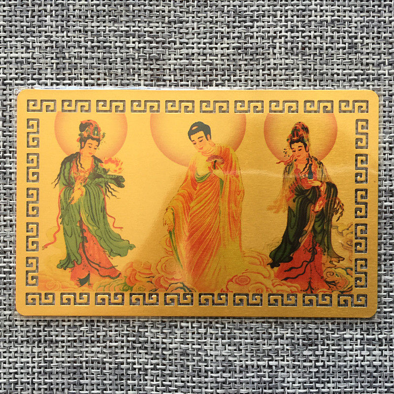 Western Three Holy Buddha Statue Metal Buddha Card Peace Amulet Card Gold Card
