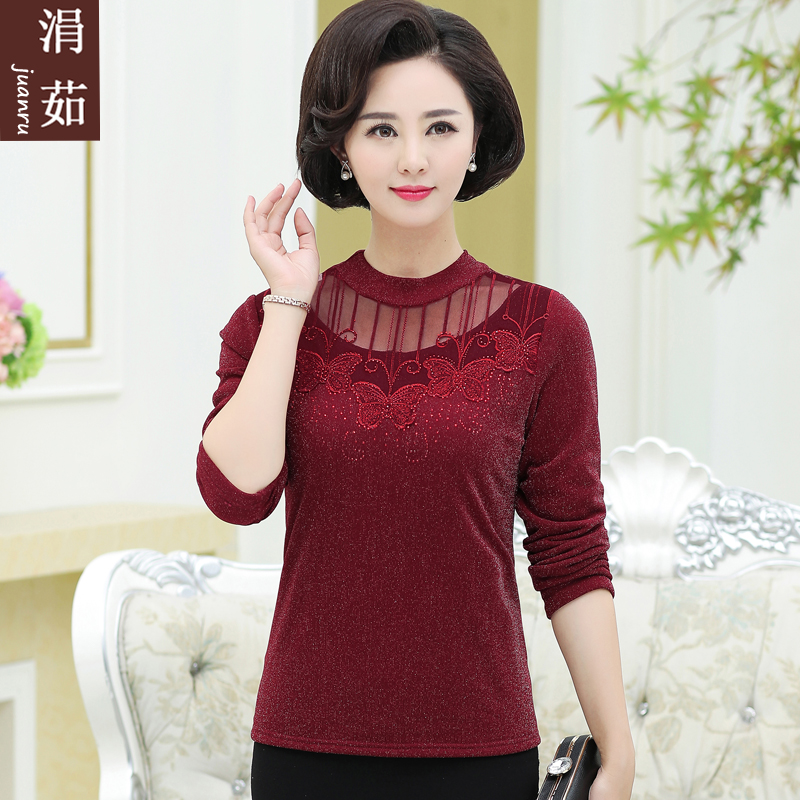 Mid-aged female autumn winter clothing new gush thickened beating undershirt foreign middle aged mother blouses woman long sleeve autumn clothes