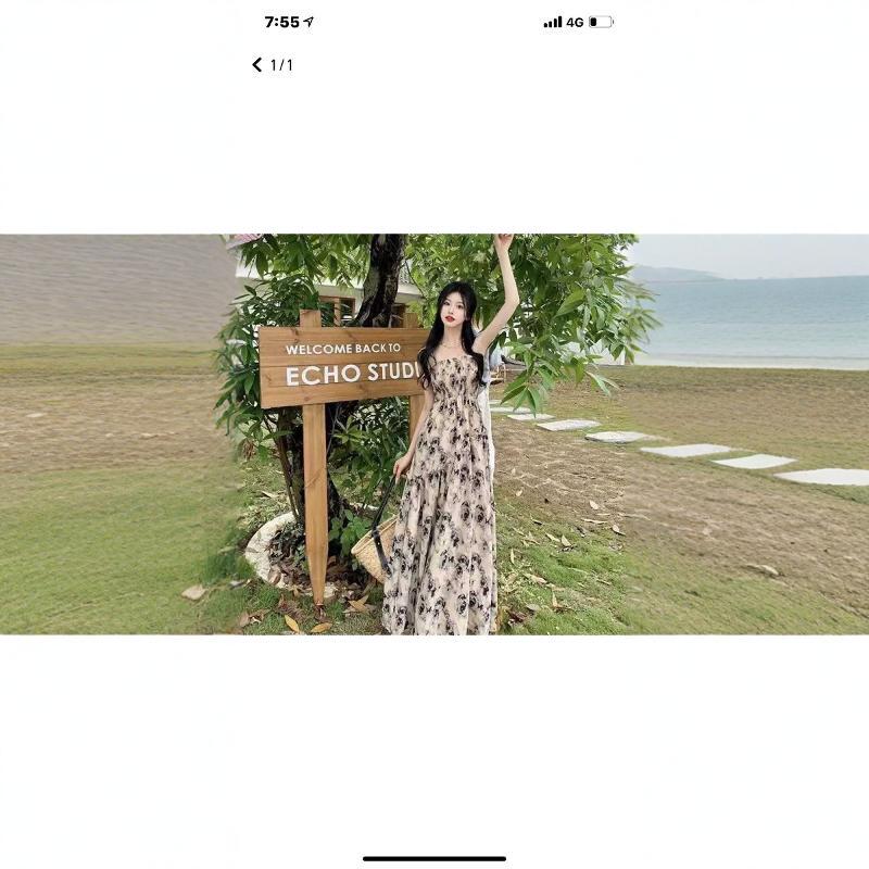 2024 Summer New French Retro Floral Spaghetti Strap Dress for Women, Unique Design, Elegant and Slimming Long Dress 2024 Summer New French Retro Floral Spaghetti Strap Dress for Women, Unique Design, Elegant and Slimming Long Dress