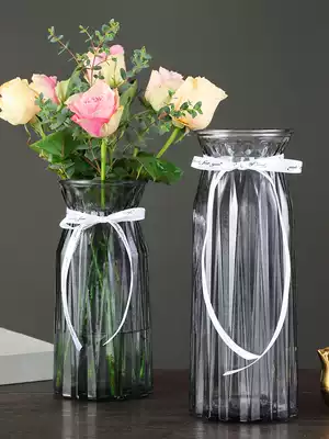 (Three-piece set) glass vase transparent large hydroponic rich bamboo lily flower arrangement desktop ornaments European style
